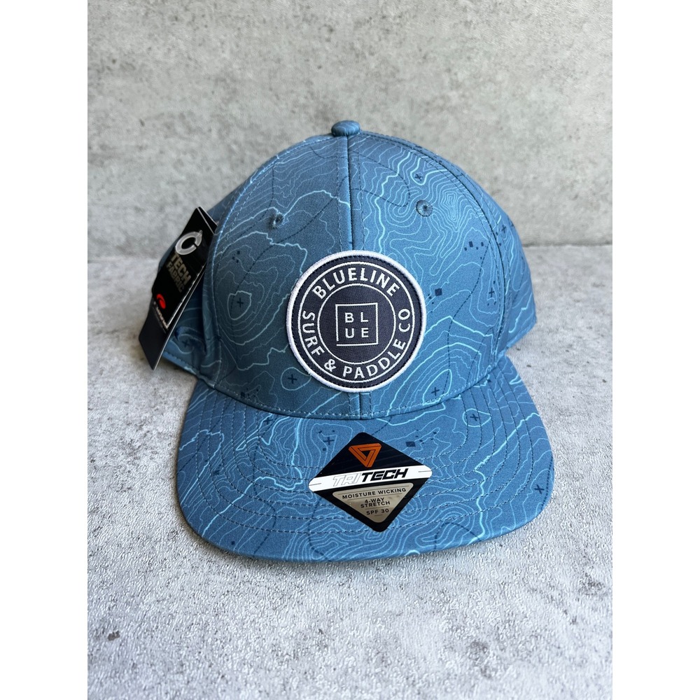 Pukka Blueline Surf Paddle Co Blue Topo Snapback Hat Tech Fabric SPF 30 NEW